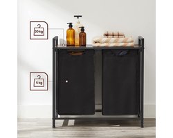 VASAGLE wasmand, wasverzamelaar, 2 vakken, met plank, wassorteerbak, metalen frame, 2 uitneembare vakken van oxford stof, met klittenbandsluiting, vintage bruin-zwart BLH201B01