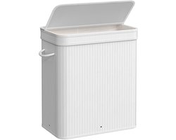 Wasmand met Deksel 100 liter Met Handgrepen - Wasverzamelaar Bamboe - Met Uitneembare en Machinewasbare Waszak - Voor Keuken, Slaapkamer, Woonkamer - Naturel - LCB063N01
