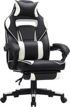 Chaise de Gaming, chaise de bureau avec repose-pieds, chaise de bureau avec repose-tête et coussin lombaire, réglable en hauteur, ergonomique, angle d'inclinaison 90-135°, capacité de charge jusqu'à 150 kg, noir et blanc