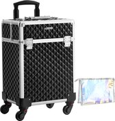 Cosmetica koffer met handvat en universele wielen zwart JHZ013B01