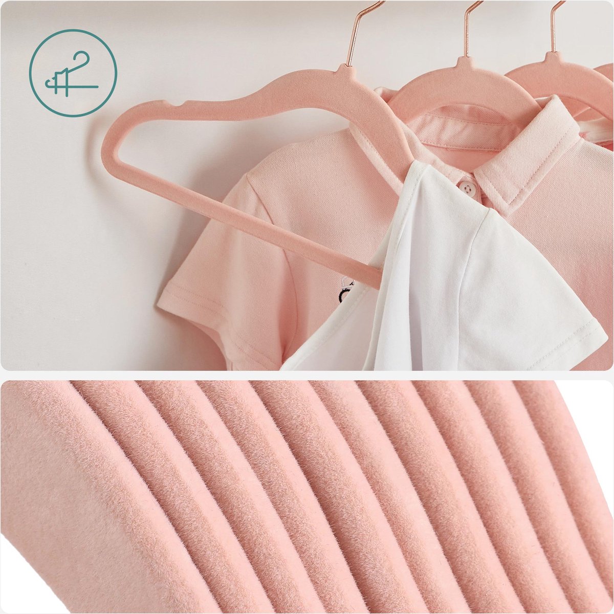 Kinderkledinghangers Set van 30 Lichtroze met Roségouden Haken