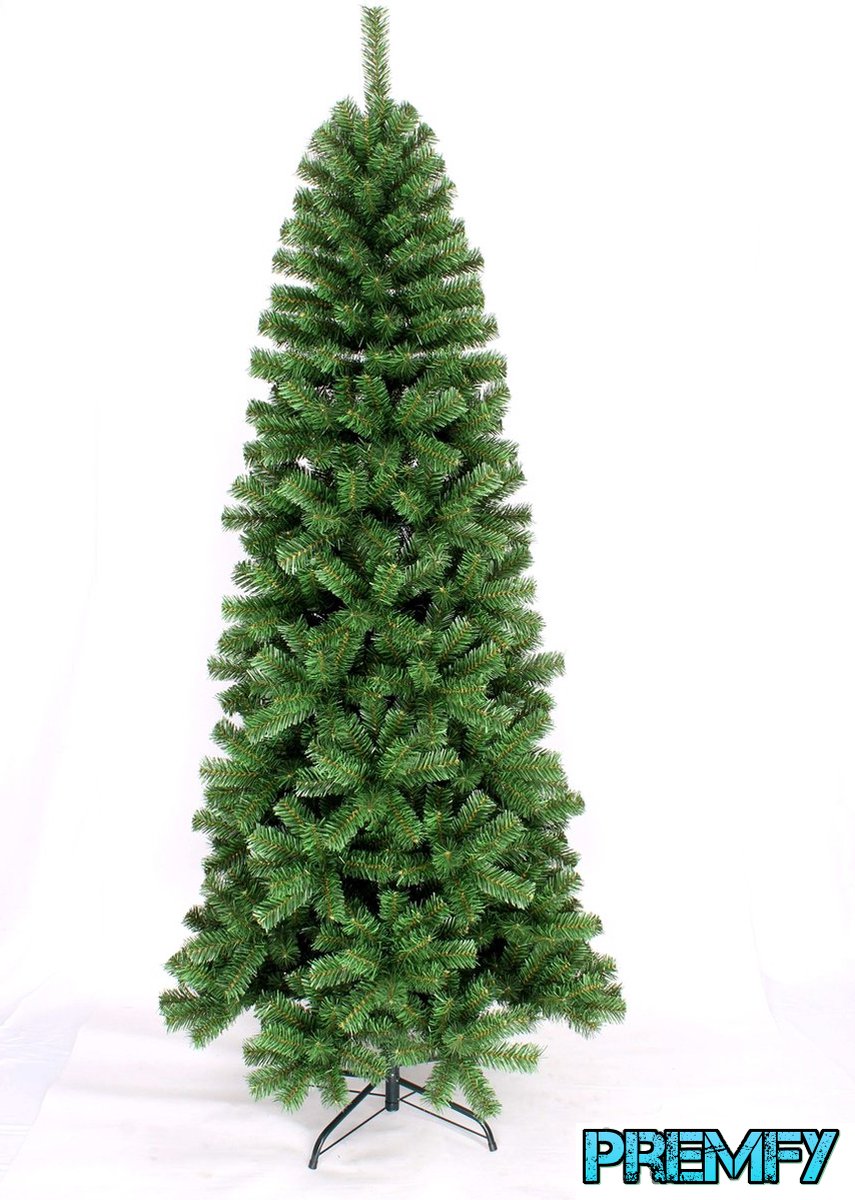 Premfy Smalle Kunstkerstboom 180cm met 550 takken - Mooi Vol - Zonder verlichting - Pencil Pine - Extra smalle Kunstkerstboom - Spar - Kerstboom voor smalle of kleine ruimtes - GROEN - Inclusief metalen Standaard - PVC - Kerstboom Kunststof - Binnen