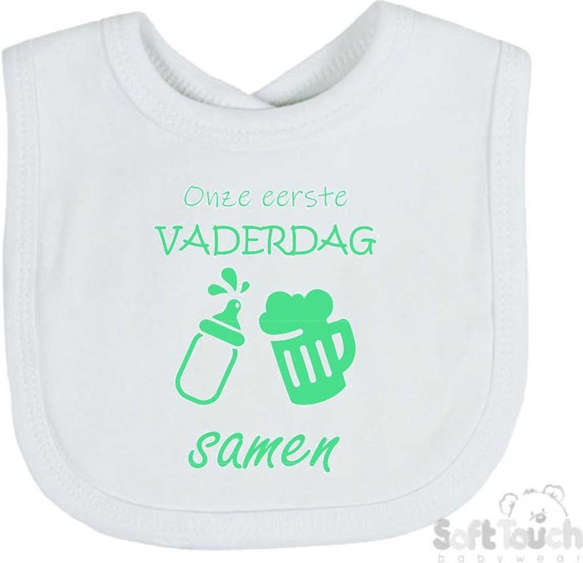 Goedkoopste Soft Touch Slabber Slabbetje Slab Onze eerste vaderdag samen Vaderdag Unisex Katoen Wit/mint Maat 33x22 Cm