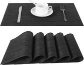 Placemats Wasbaar Bamboe Patroon Zwarte Placemats PVC Hittebestendige Plaatsmatten Afveegbaar Set van 6 Geschikt voor Restauranttafel