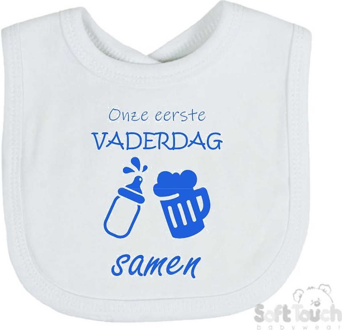 Goedkoopste Soft Touch Slabber Slabbetje Slab Onze eerste vaderdag samen Vaderdag Unisex Katoen Wit/blauw Maat 33x22 Cm