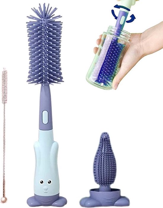 Baby Flessenborstel - Flessenreiniger - Flessenborstel Siliconen - Flesvoedingsaccessoires - BPA Vrij - Blauw - 3 in 1 van Purenn. — afbeelding 4