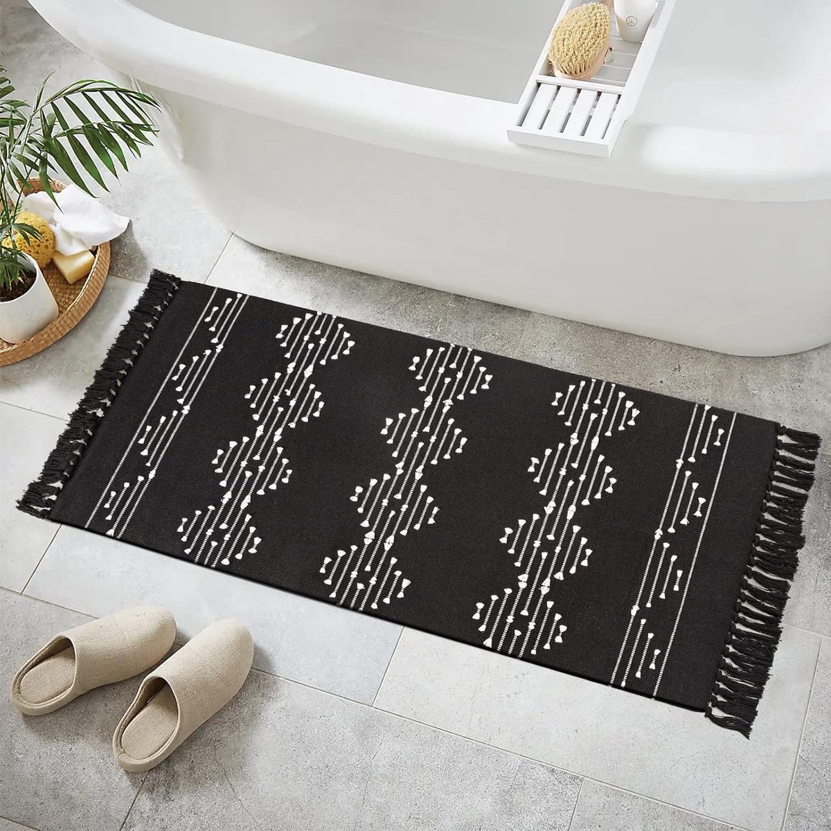 SHACOS Loper voor de gang, zwart, 50 x 150 cm keukentapijtlopers, antislip wasbare tapijtloper voor hal met absorberende rubberen achterkant voor entree, keuken, wasruimte