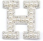Strass Applicatie Alfabet Letter - 4,5 CM hoog - A t/m Z - Letter H - Wit met witte parels en stenen - Niet strijkbaar