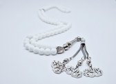 Tasbih 99 Kralen Natuursteen "Witte agaat" – Met tassel Metaal -Tasbeeh 8 mm diameter van de korrel - Model7- Een cadeau voor Moederdag en Vaderdag