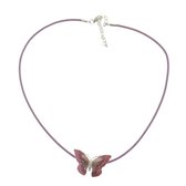 Behave Ketting - ketting met hanger - vlinder - paars - roze - dames - emaille - cloisonné - 40 cm