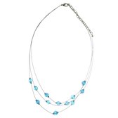 Behave Korte ketting 3 lagen metaaldraad met blauwe kralen