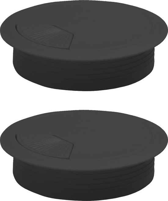 AMIG Kabeldoorvoer - 2x - kunststof dop met opening - Dia 60 mm x H20 mm - zwart - afsluitdoppen voor bureaus