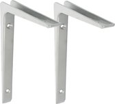 AMIG Plankdrager/planksteun - 2x - aluminium - gelakt zilvergrijs - H150 x B100 mm - boekenplank steunen