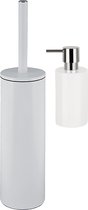 Spirella Ensemble d'accessoires de salle de bain - brosse WC/distributeur de savon - métal/porcelaine - blanc ivoire - Aspect Luxe