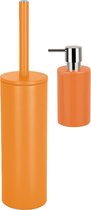 Spirella Badkamer accessoires set - WC-borstel/zeeppompje - metaal/porselein - oranje - Luxe uitstraling