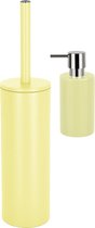 Spirella Ensemble d'accessoires de salle de bain - Brosse WC/Distributeur de savon - métal/porcelaine - jaune - Look Luxe