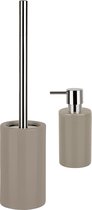 Spirella Badkamer accessoires set - WC-borstel/zeeppompje - porselein - beige - Luxe uitstraling