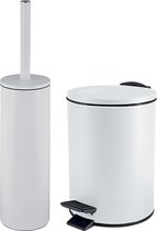 Spirella Badkamer/toilet accessoires set - WC-borstel en pedaalemmer 5L - metaal - ivoor wit
