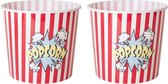 Gerimport Popcorn bak - 2x - rood/wit - kunststof - D21 - 7 liter - herbruikbaar