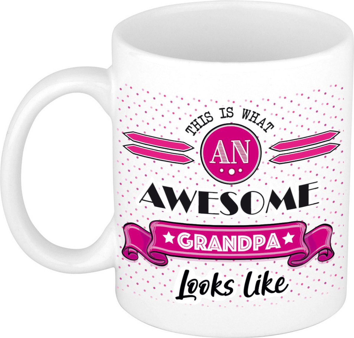 Bellatio Decorations Cadeau koffiemok voor een geweldige opa - roze - keramiek - 300 ml