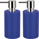 Pompe/distributeur de savon Spirella Sienna - 2x - bleu brillant - porcelaine - 16 x 7 cm - 300 ml