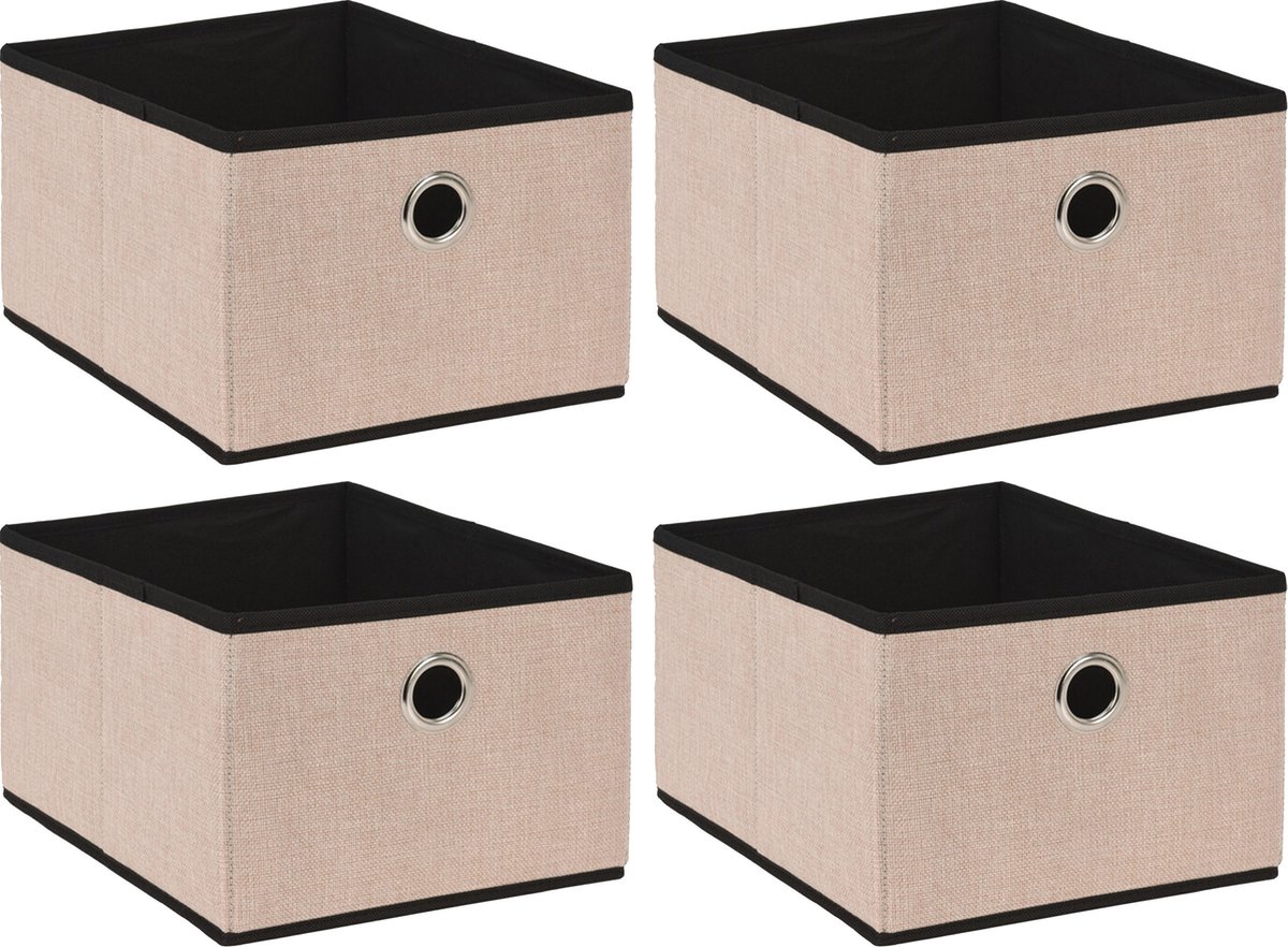 Storage Solutions Opbergmand/kastmand - 4x - 15 liter - beige - 32 x 25 x 18 cm - Vakkenkast manden