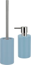 Spirella Badkamer accessoires set - WC-borstel/zeeppompje - porselein - lichtblauw - Luxe uitstraling