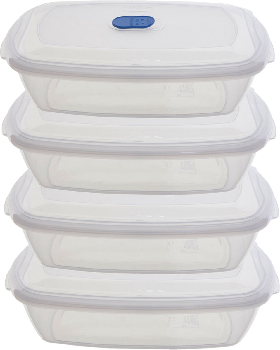 Whitefurze Vershoudbakje/bewaarbakje - 4x - magnetron/vriezer - transparant - kunststof - 400 ML