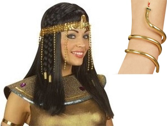 Verkleed accessoire setje Cleopatra - hoofdband en armband goud - Egypte thema party