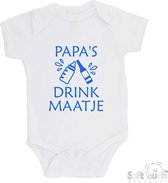 Soft Touch Romper "Papa's drink maatje" Vaderdag Jongens Katoen Wit/blauw Maat 62/68