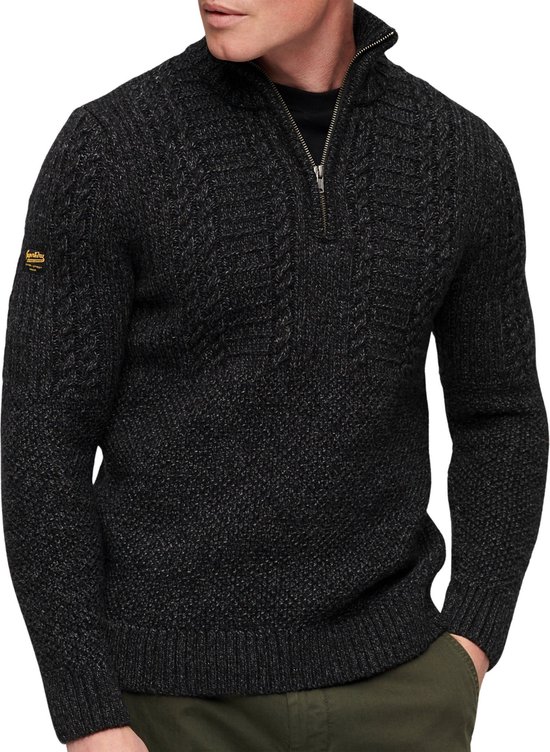 Pull Homme Superdry Vintage Jacob Henley - Charcoal Black Twist - Taille S