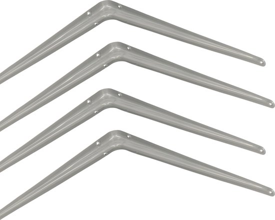 AMIG Support d'étagère/support d'étagère en métal - 4x - argent laqué - H400 x L350 mm