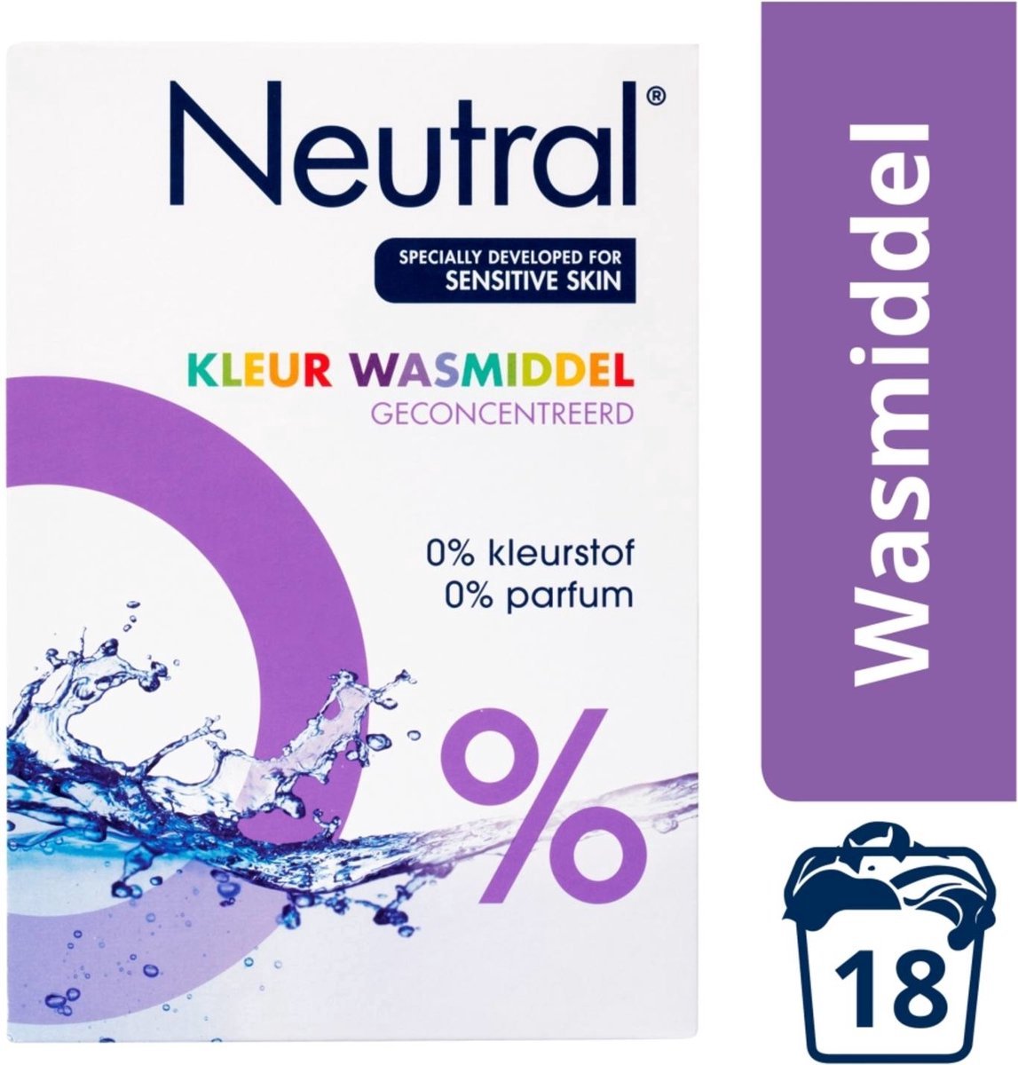 Neutral 0 Kleur Parfumvrij Waspoeder - 18 wasbeurten - 1-188 kg - Wasmiddel - Voordeelverpakking 24 stuks