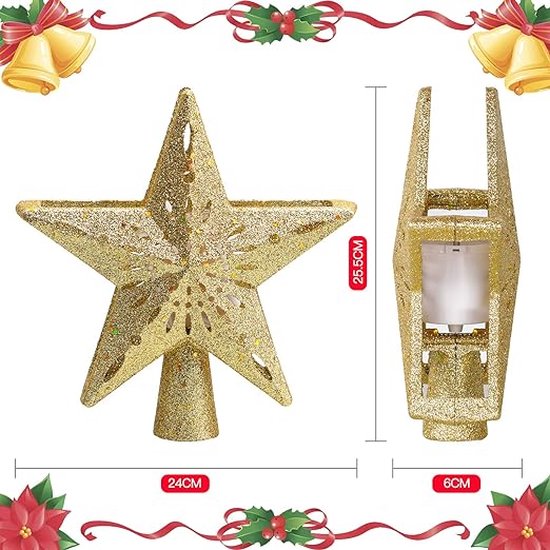 Avoalre Christmas Tree Star Christmas Tree Topper Projector Poinsettia Christmas Decoration for Christmas Tree and Interior Decoration (Gold