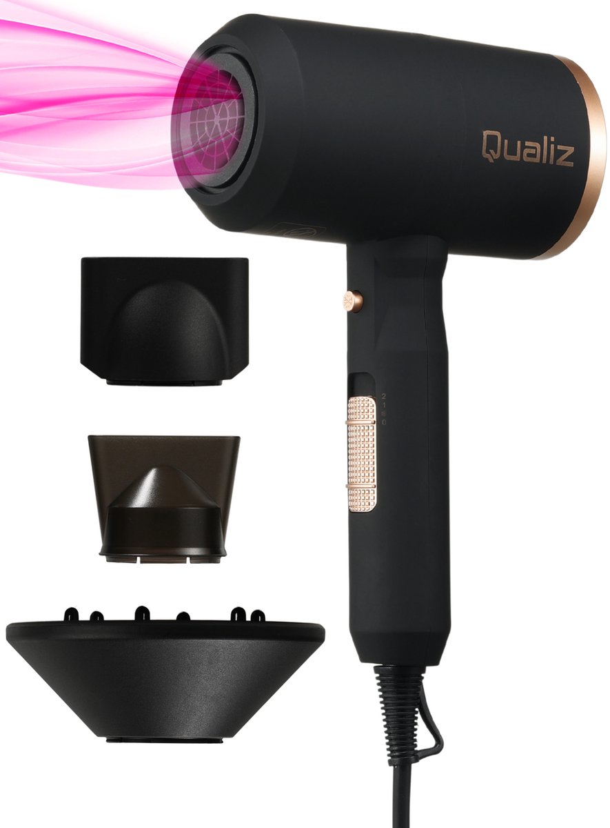 Qualiz Pro Föhn met Diffuser – ionische Haardroger 2000W – Coolshot – 3 Standen – Haarföhn – Hair Dryer