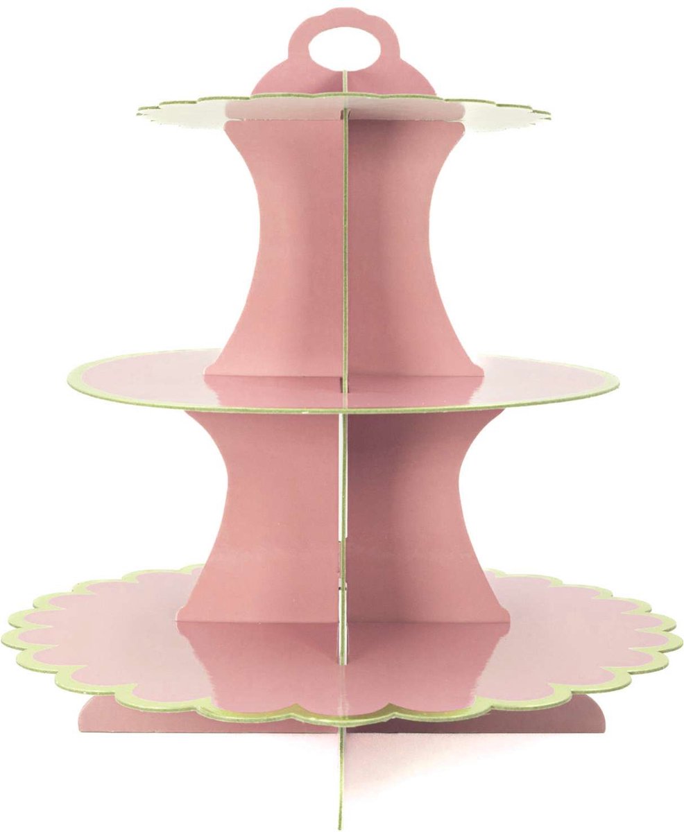 Intirilife Kartonnen Taartstandaard met 3 niveaus in Roze - 29 / 21.5 / 16 x 35 cm - Muffinstandaard van karton, cupcake standaard om zelf te bouwen