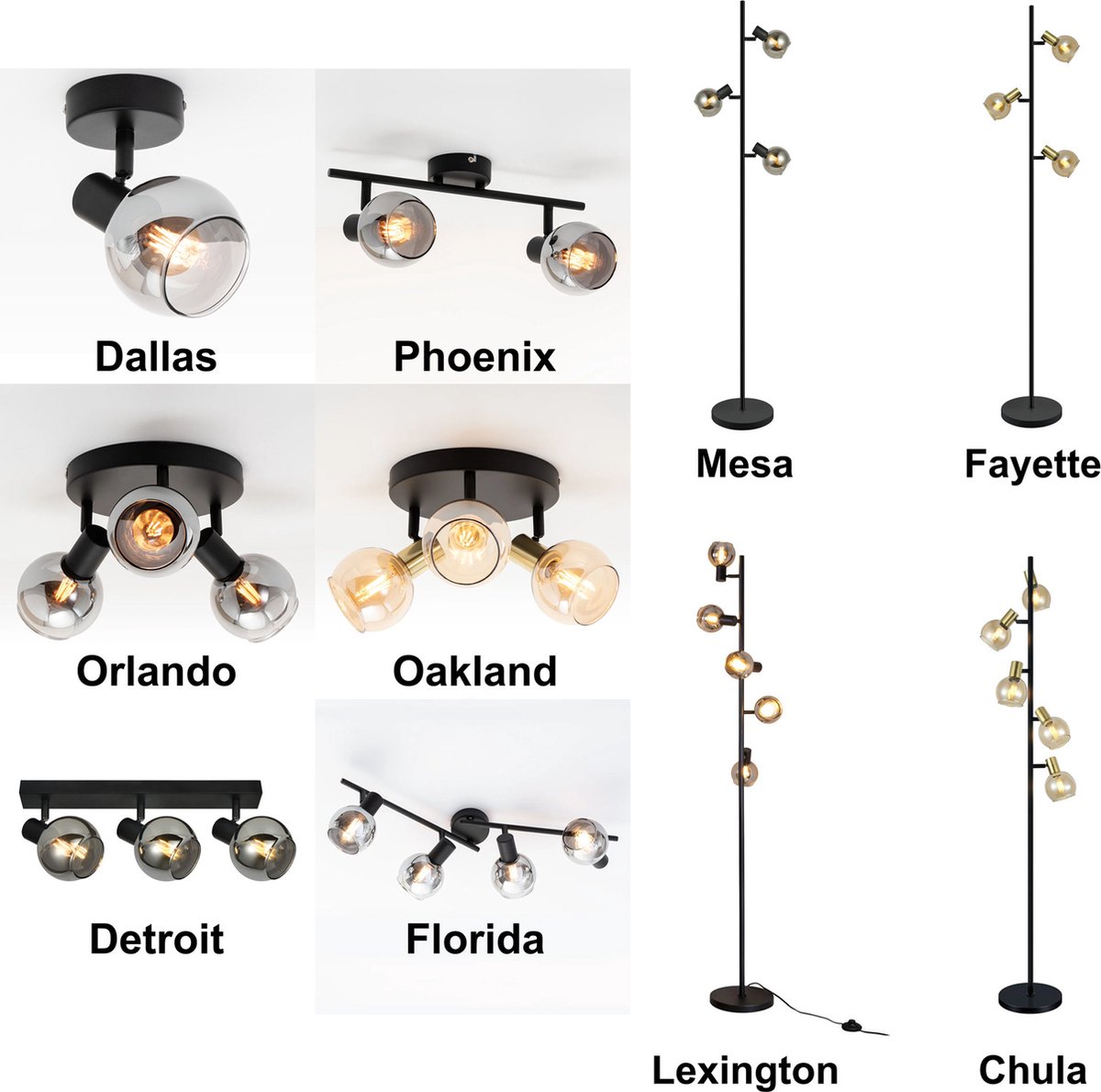 Plafondlamp met smoke glas, 1-lichts - Dallas