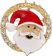 Kerstman Santa Broche Sierspeld 3.4 cm / 3.7 cm / Wit Rood Goudkleurig