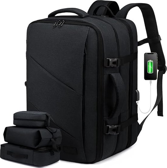 Reisrugzak voor dames en heren, handbagage, grote uitbreidbare rugzak, goedgekeurde handbagage rugzak, laptoprugzak 15,6 inch/45,7 cm/45,7 cm, weekendtas voor wandelen