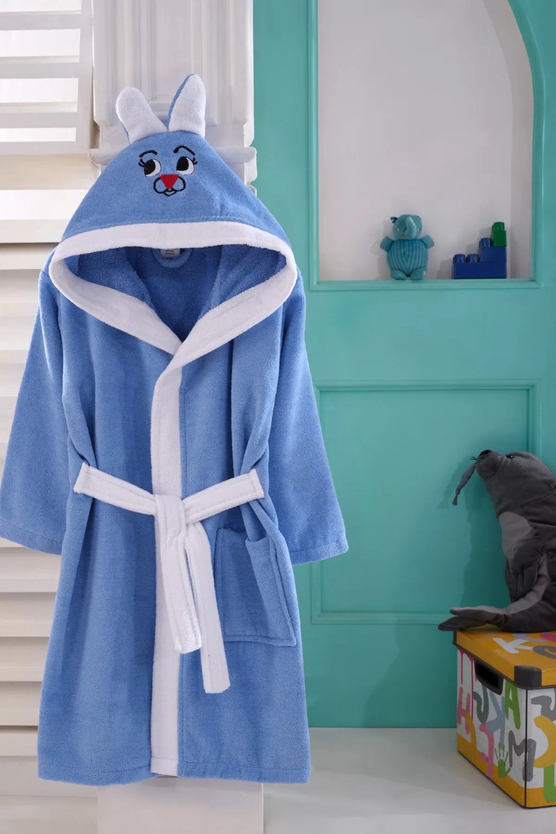 Kinderbadjas - Katoenen - Blauw en Wit - 3/4 Jaar