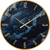 SensaHome Glazen Wandklok Marmerlook - Stille uurklok - Modern - 100cm - Zwart