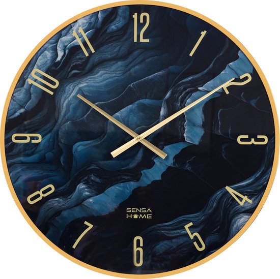 SensaHome Glazen Wandklok Marmerlook - Stille uurklok - Modern - 100cm - Zwart