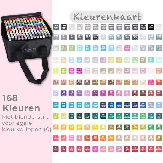 Maca Twinmarkers 168 pièces - Marqueurs à Alcohol - Adultes et Enfants - incl. Support - Surligneurs - Avec sac de rangement