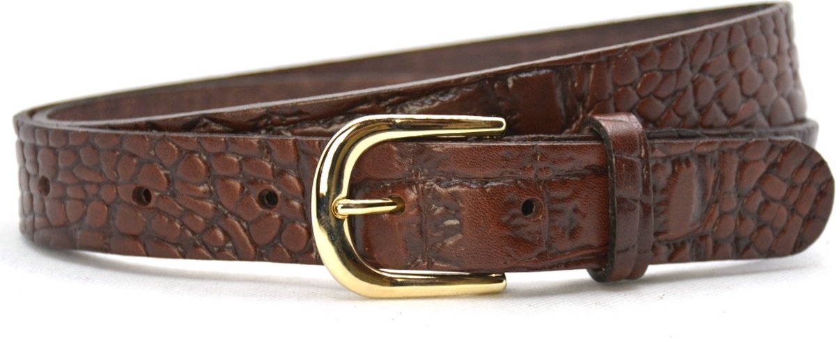 Take-it 3 cm riem bruin kroko gouden gesp - 100 % leder - bruine riem met kroko print - taillemaat 85 - totale lengte riem 100 cm