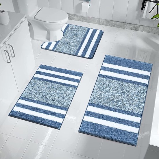 Foto: Pauwer badmatten badkamertapijten set 3 delig zacht microvezel antislip waterabsorberend badkamertapijt machinewasbaar badmat en toiletmat voor douche badkuip en toilet blauw