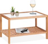 Relaxdays bijzettafel walnotenhout - klein tafeltje glas - lage salontafel - nachttafeltje