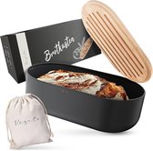 Brooddoos - Duurzame broodcontainer voor langdurige versheid dankzij speciale coating - Extra grote broodmand met bamboe deksel en snijplank - Duurzame broodcontainer inclusief broodzak.