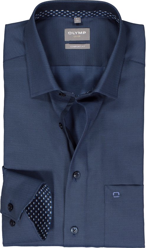 OLYMP comfort fit overhemd - structuur - nachtblauw (contrast) - Strijkvrij - Boordmaat: 41