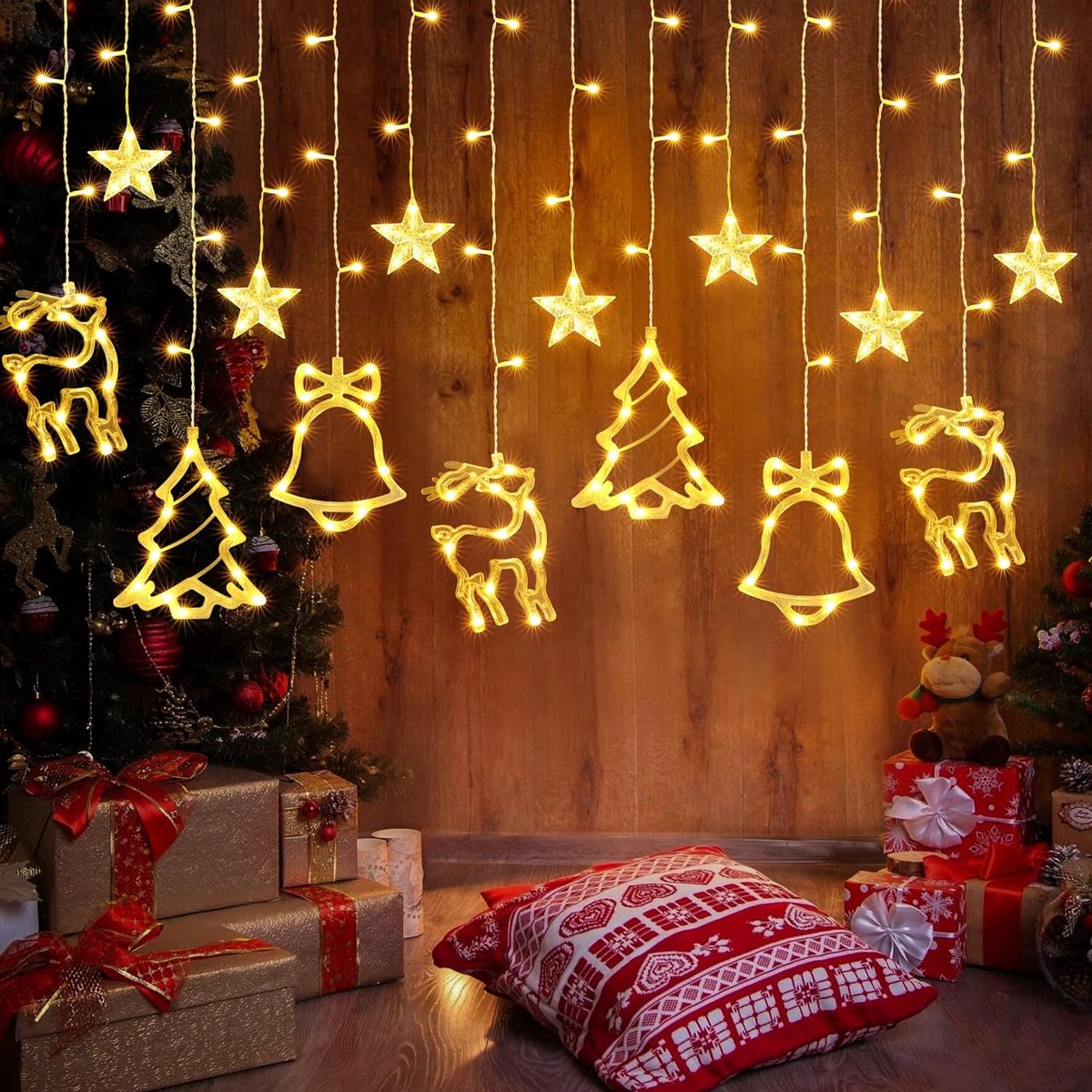 Rideau Lumineux de Noël, Guirlande Lumineuse Étoiles avec Ventouses, 8  modes Fenêtre Décorative de Noël Étoile,Guirlande Lumineuse de Noël  Intérieur Extérieur pour Décoration de Noël,Fête,Mariage : :  Luminaires et Éclairage