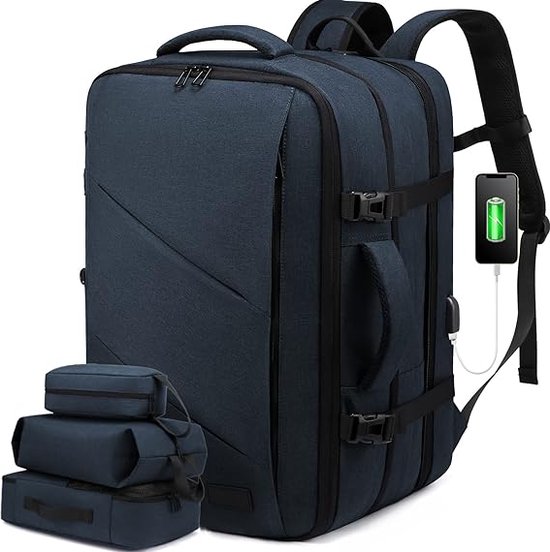 Reisrugzak voor dames en heren, handbagage, grote uitbreidbare rugzak, goedgekeurde handbagage rugzak, laptoprugzak 15,6 inch/45,7 cm/45,7 cm, weekendtas voor wandelen